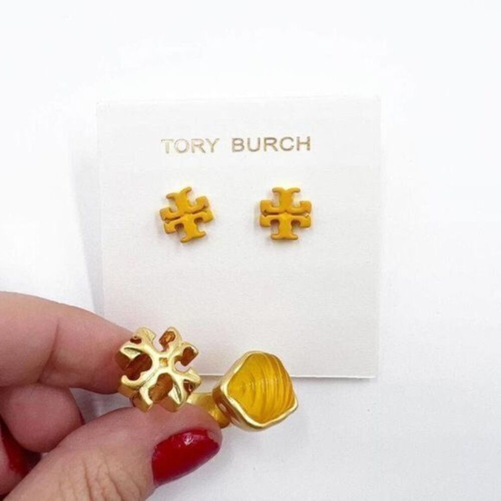 TORY BURCH Yellow Ring + Yellow Mini Earrings Set